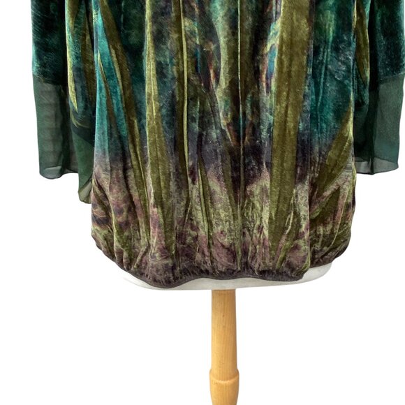 Velvet Embroidered Mesh Babydoll Top Green Artsy Whimsigoth Dark Fairy Grunge-1X - Picture 8 of 16